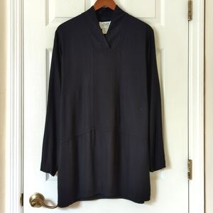 Flax by Jeanne Engelhart 90's Vintage Oversized Long Sleeve Tunic Top Black S